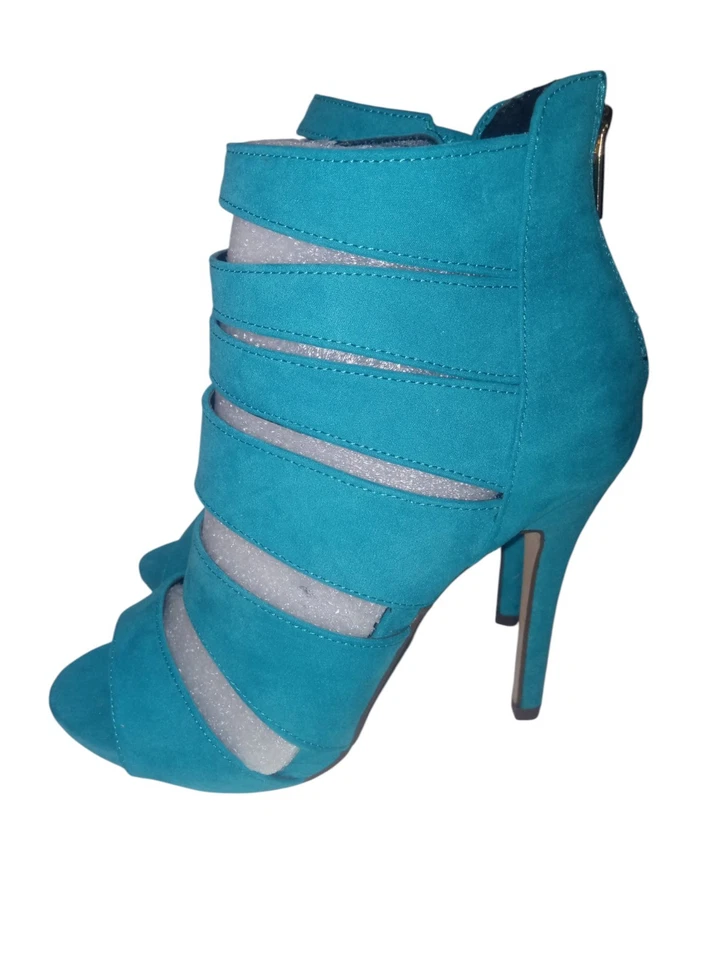 Call It Spring High Heel Sandals Shoes Teal Faux Suede Zip Back Women’s Size 7 - Image 2 of 4