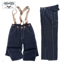 Vintage Men's Wabash Striped Jeans Straight Cargo Overalls Casual Denim Trousers