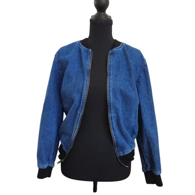 Chaqueta Bomber Denim American Apparel Lavado Oscuro Indie Manga Minimalista Grande - Imagen 1 de 4