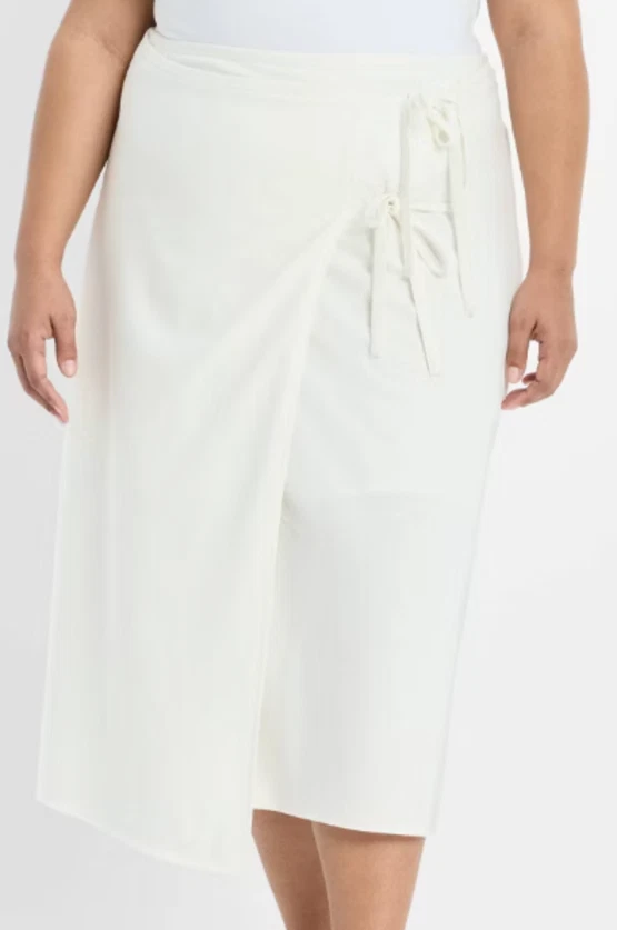 NEW Future Collective Mid-Rise Linen Midi Wrap Skirt White Size Large