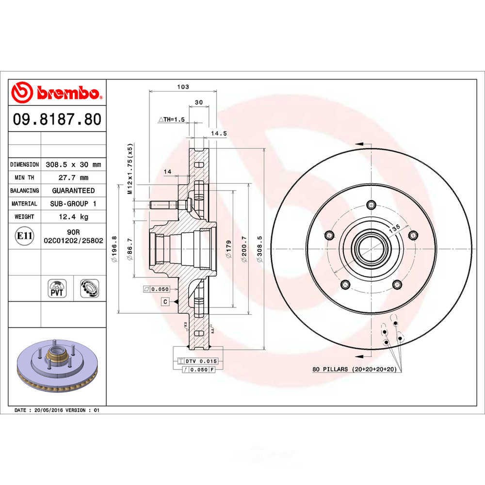 Disc Brake Rotor-Premium OE Equivalent Rotor Brembo 09.8187.80 for sale ...