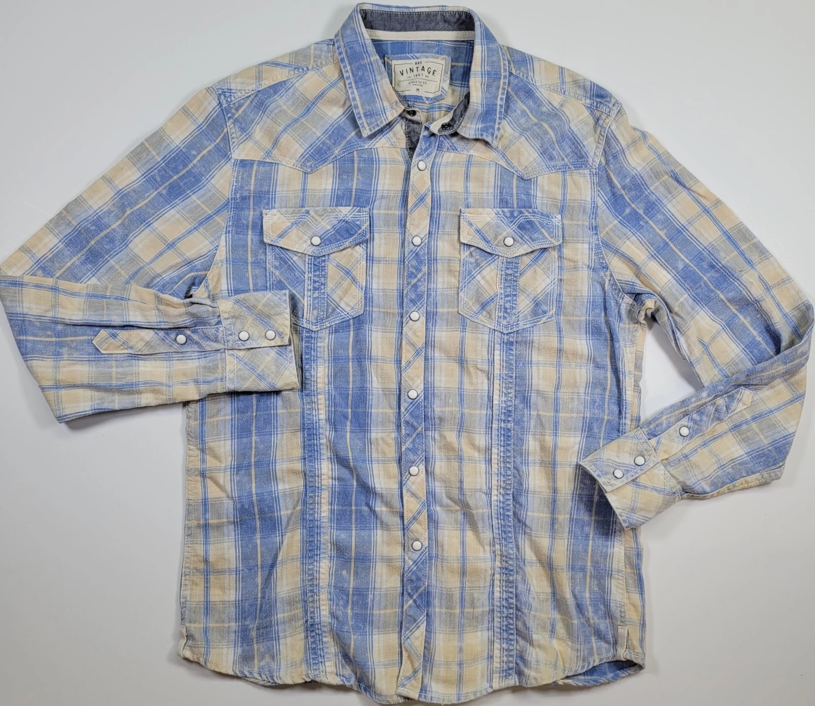 BKE Vintage 1967 Shirt Mens Medium Athletic Fit Snap Long Sleeve Plaid Western