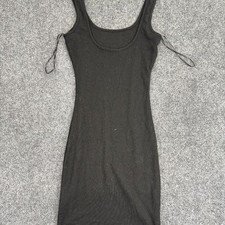 C-02-19 Love Tree Women's Small Black Ribbed Tank Mini Bodycon Dress Stretch