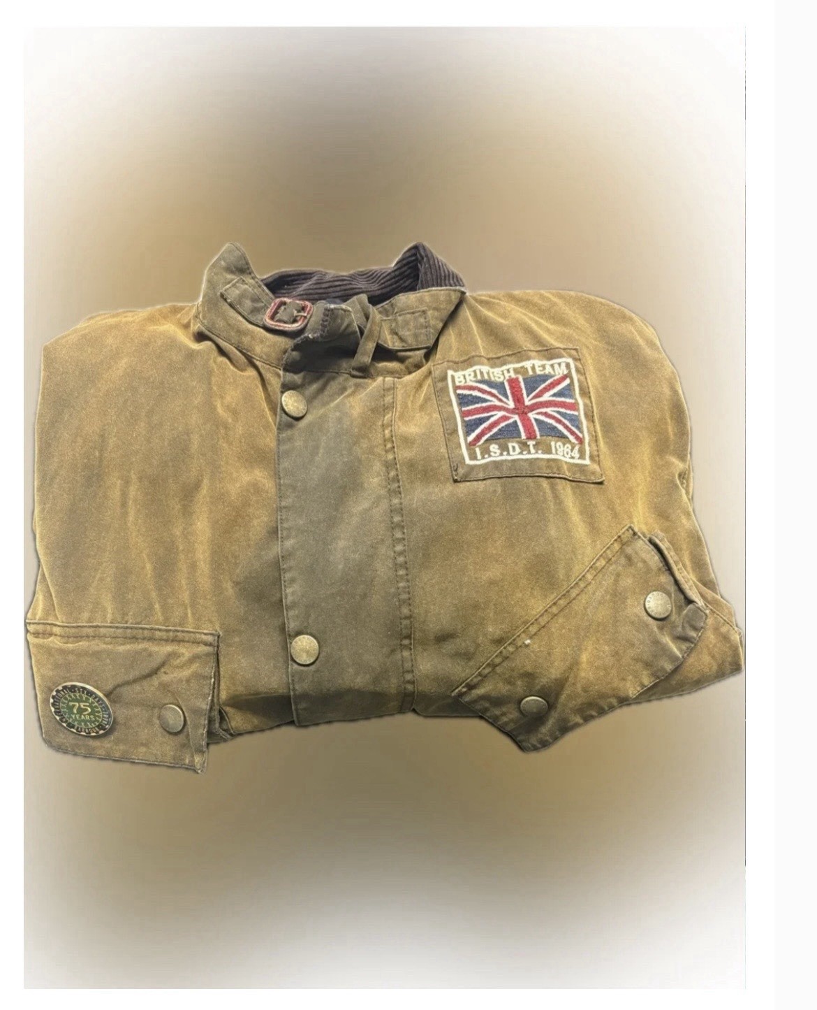 Barbour 75th Anniversary International Distressed Waxed Cotton Jacket Size 44” image 3