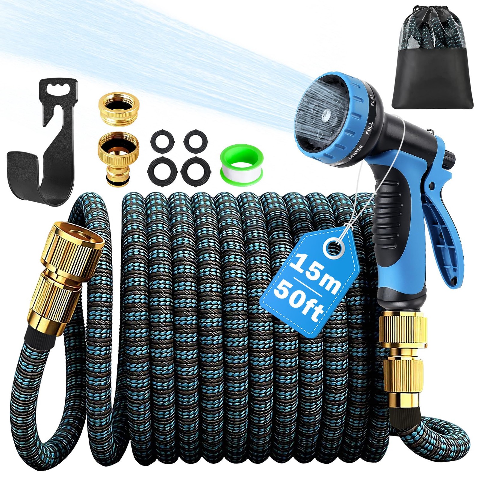 Expandable Garden Hose Upgraded 3 Layer Latex Hose Pipe 50ft 15m Leak Proof