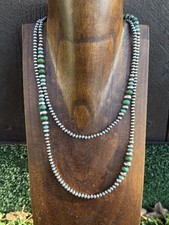Long Sterling Silver Graduated Blue Green Turquoise Bead Necklace. 40 inch