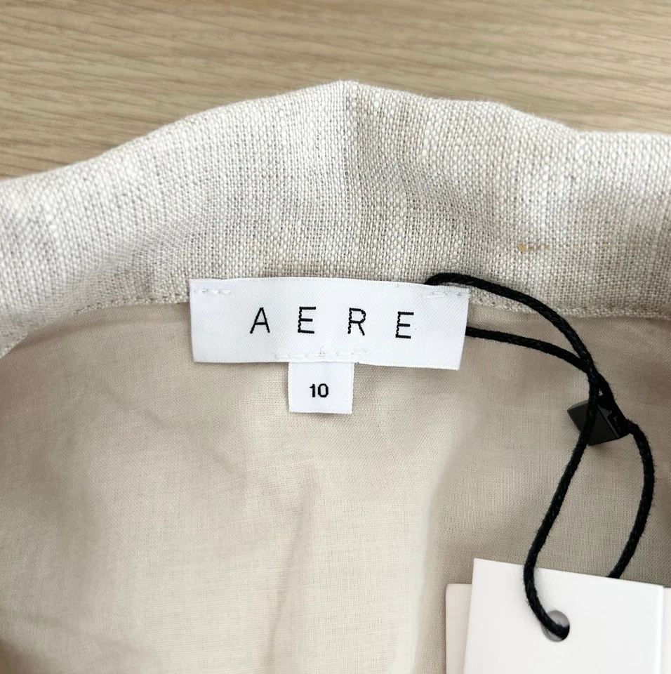 Aere Opal Linen Open Collar Midi Dress Size 10 Oat Button Front Short Sleeve New - image 2 of 4