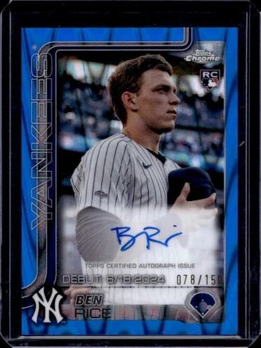 2025 Topps Chrome Update Ben Rice Rookie Debut Auto Blue RayWave Refractor #/150