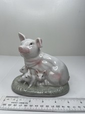Vintage Ceramic Mother Pig with 5 Piglets Sow Pig with Piglets