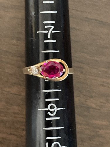 Vintage 10k Yellow Gold Ruby & Diamond Ring Mexico Size 8 - Picture 8 of 9