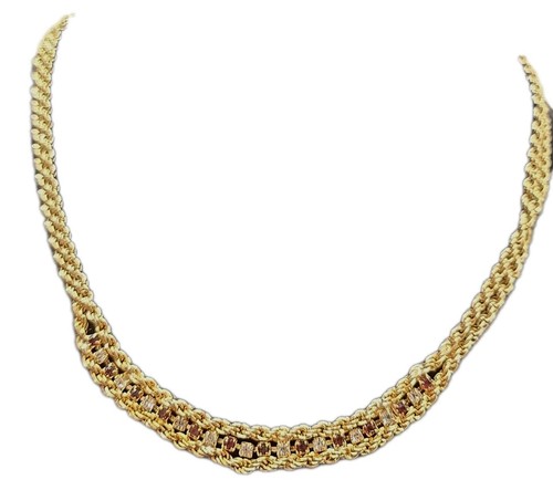 Vintage goldfarbene geflochtene Tennis Halskette mit Strass Box Verschluss Nachlass 80er Jahre