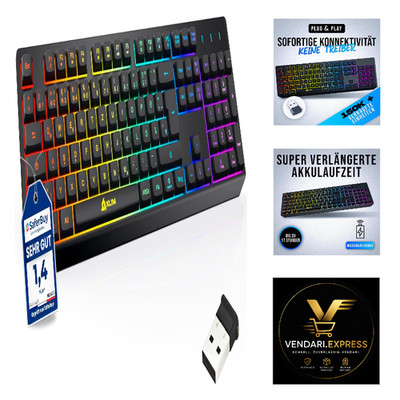 KLIM Chroma Wireless Gaming Tastatur RGB Beleuchtet Wasserdicht QWERTZ DE