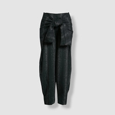  1295 Stella McCartney Women Black Metallic Stripe Wool Tie-Front Pants Size 44