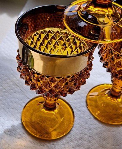 Indiana Glass Diamond Point Wine Goblets w/ Gold Band 5.25" Set 3 Rare? - Picture 5 of 10