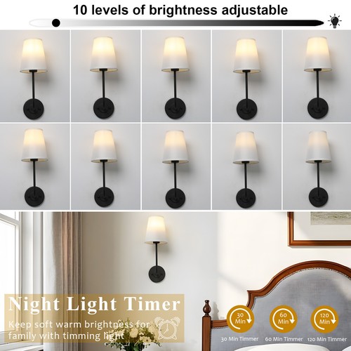 2x Battery Operated Wall Light Fabric Shade Sconce Wireless Rechargeable Lamp - Picture 29 of 37