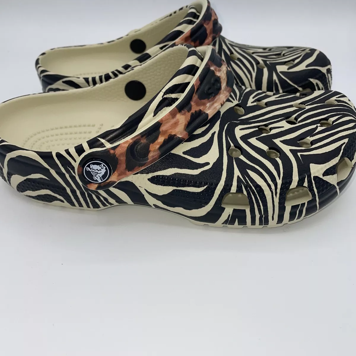 White and cheetah crocs sale