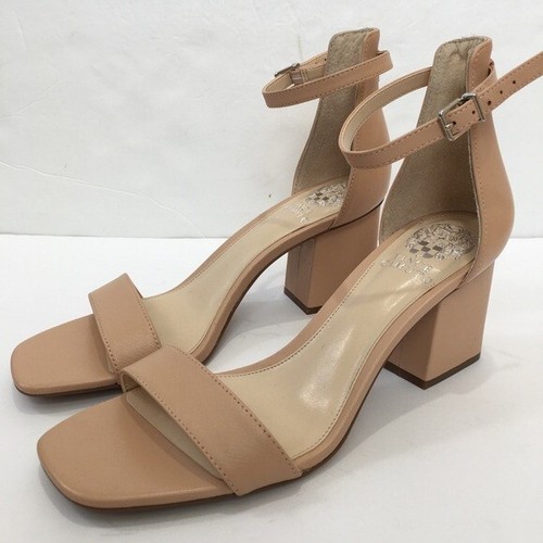 Vince Camuto Margry Block Heel Tan Leather Ankle Strap Heeled Open Toe Sandals