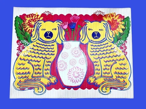 Trade Cie  Vicky Yorke STAFFORDSHIRE DOGS 47x35 Bamboo Painted Floor Mat NEW