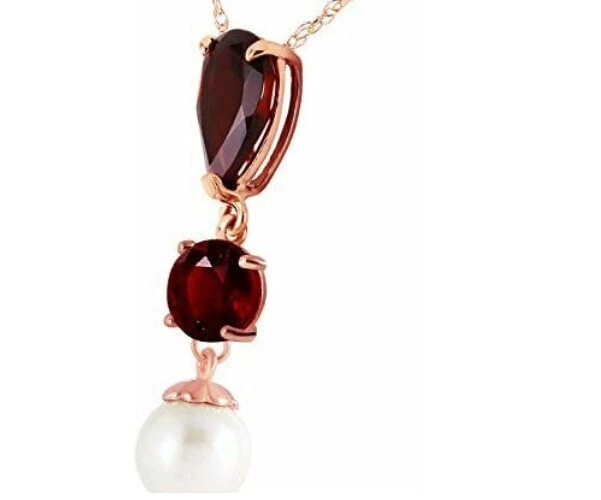 Collar de Oro Rosa Blanco Amarillo 14k con Granate y Perla Cultivada de Agua Dulce Foto 2 de 4