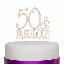 50  Fabulous Cake Topper for 50th Birthday Party Rose Gold 