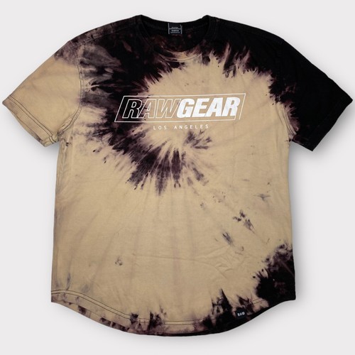 RAWGEAR T Shirt Mens Small Tan Purple Tie Dye Spiral Athletic Curved Hem Fitness