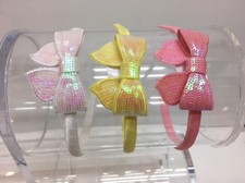 New Children's Bow Arts Sequin Bow GIRL'S HEADBAND White Pink Yellow