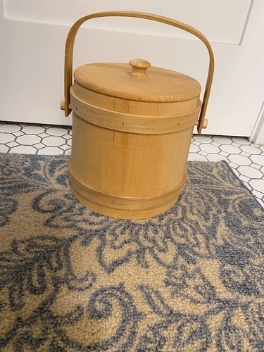 Super! NOS vtg 1970s repro Natural Wood SUGAR BUCKET Firkin signed BASKETVILLE - Picture 5 of 16