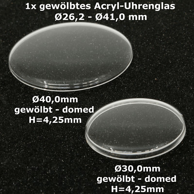 Uhrenglas Acryl gewölbt Ersatz 26-41mm H:4,25mm Domed Watch Glass Plexi Vintage