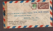 Republica Dominicana 1943 WWII censor 5400 cover Tabacalera Santiago to NY