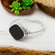 Natural Black Onyx Gemstone Real 925 Sterling Silver Ring Size 6 Valentine Gift