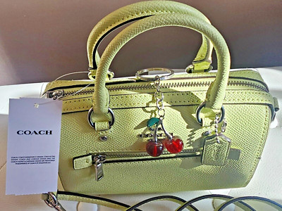     Coach  Rowan Satchel Crossgrain Leather Pale Lime & 3D Cherry  Charm
