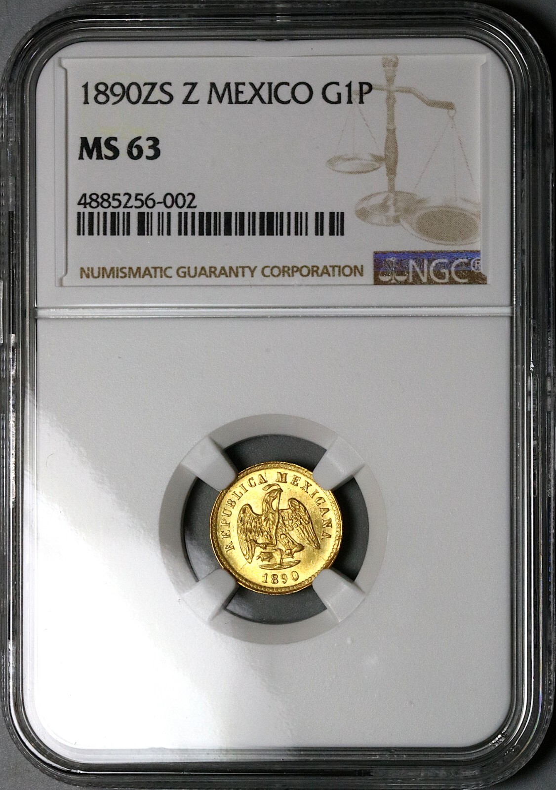 1890-Zs NGC MS 63 Mexico Gold 1 Peso Zacatecas 738 Minted Rare Coin (25020802C)