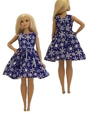 Dress handmade for Curvy Fashion Doll Clothes dark Blue Snowflake Cotton
