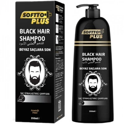 Softto Plus Grey Coverage Black Hair Shampoo 12 oz - 350ml Natural