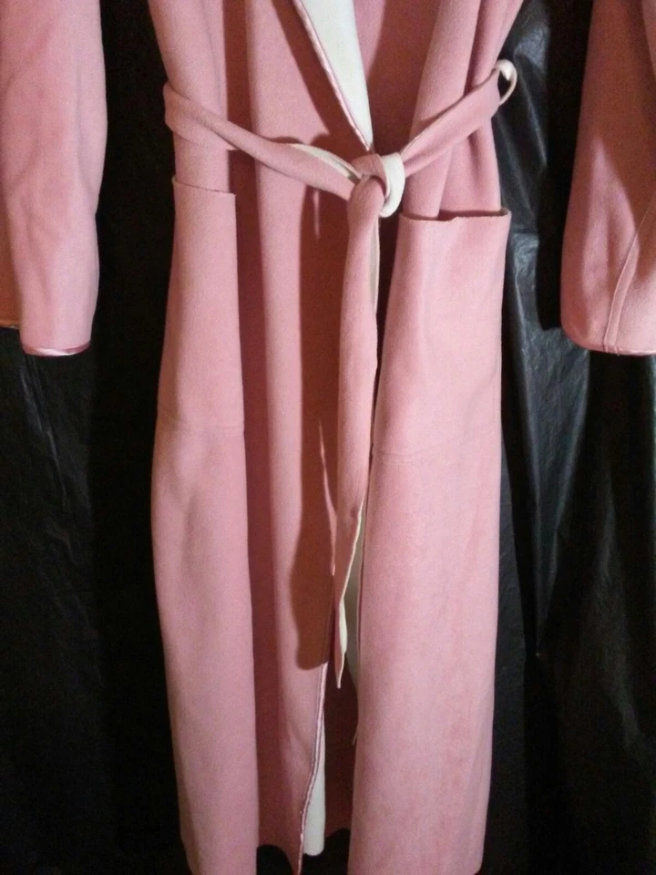 Lord & Taylor женщин размер M розовый/слоновой кости полиэстер халат талии галстук/оберните полная длина - Изображение 3 из 4