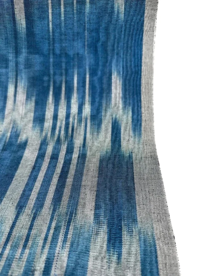 Blue Ikat Silk Moire Fabric By 2 Meters, Watermark Patterned Shantung Fabric - Image 2 of 4