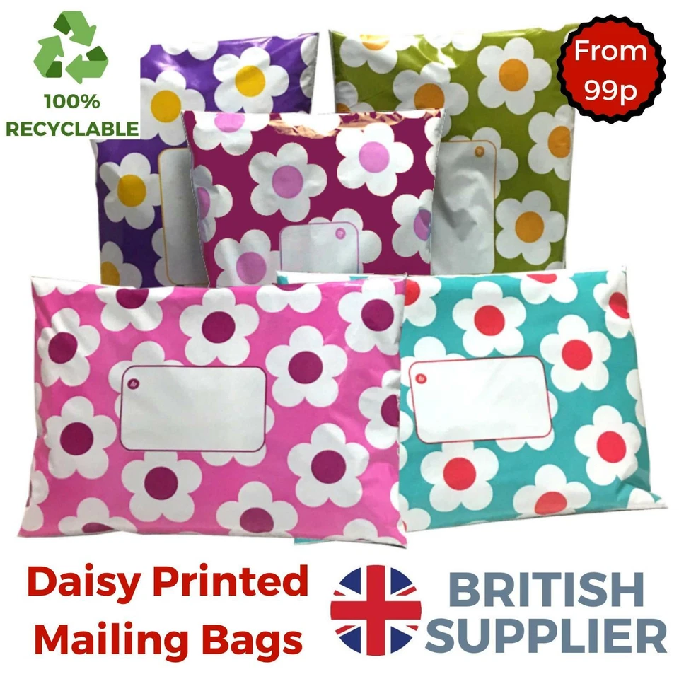 Daisy Mailing Bags Printed Postage Poly Parcel Coloured Sack Seal All Sizes