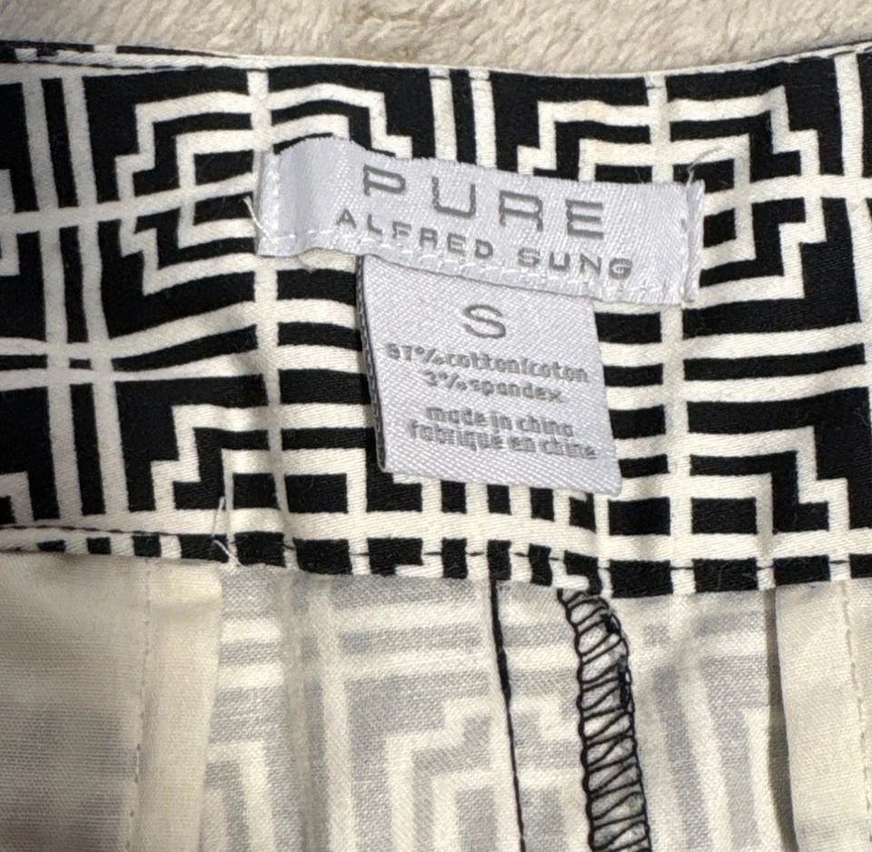 Alfred Sung Pure Geometric Black White Pencil Skirt S Cotton Spandex Side Zip - Image 4 of 4