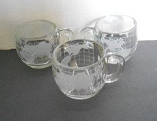 Vintage Nestle Nescafe World Globe Frosted Glass Coffee Mugs Cups - Set of 3