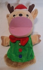 Festive Reindeer Hand Puppet Perfect for Christmas Fun Plush Stuffed Animal Toy