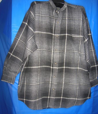 Robert Stock Men Flannel shirt size M plaids 100% cotton banded collar gray New