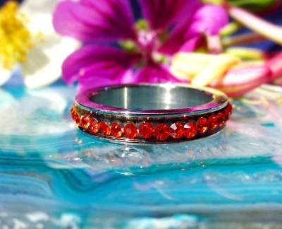 ☼ Ring Edelstahl Edelstahlring orange farbig Kristalle Bandring - Bild 1 von 3