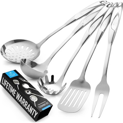 Zulay Kitchen Stainless Steel Cooking Utensil - 5 Piece Set, Silver 