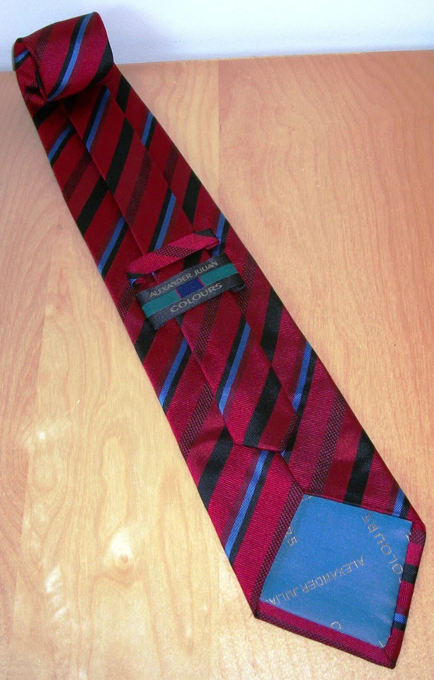 Alexander Julian Colours Red Stripes Men's Silk Neck Tie 59" L x 3.75" W (D600) - Image 3 of 4