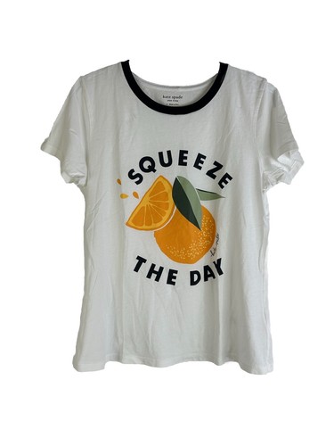 Kate Spade Squeeze The Day Zitronen Ringer Rundhalsausschnitt T-Shirt Damen Small