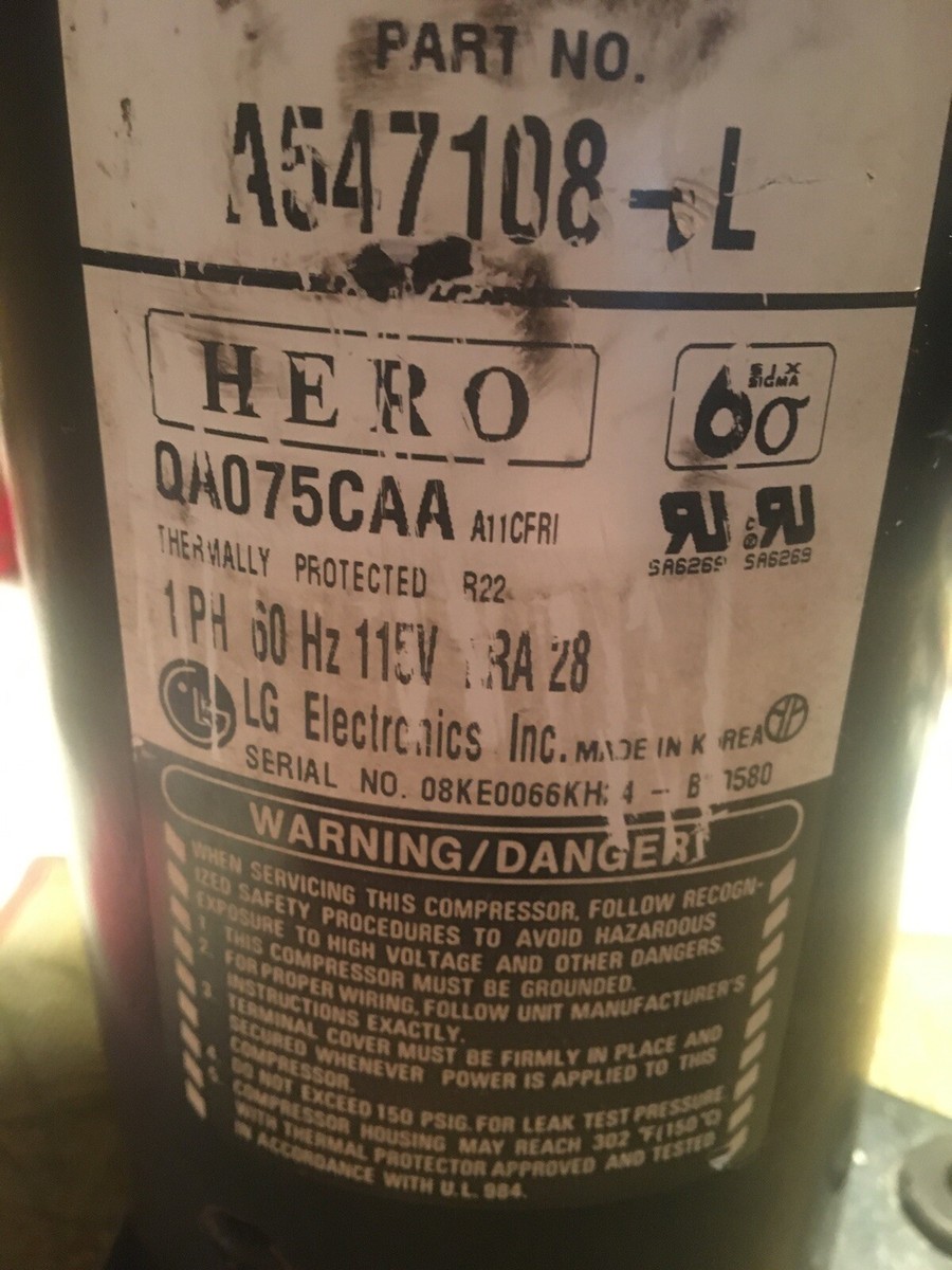 LG HERO QA075 CAA 1PH 60Hz 115V LRA 28 Compressor | eBay