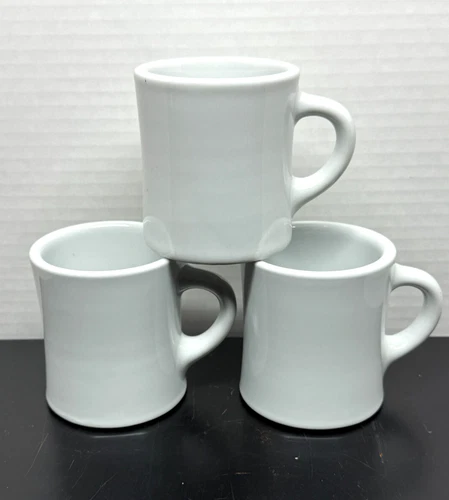 Set of 3 Vintage White REGO Fine Porcelain Restaurant Ware Coffee/Tea Mugs