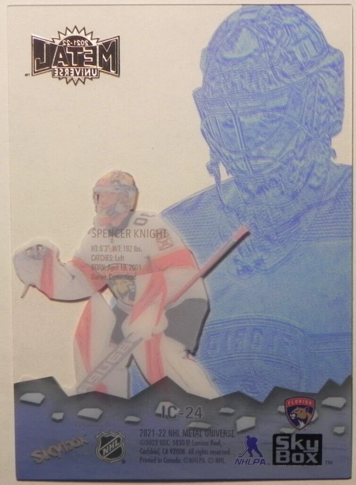 2021-22 21/22 Skybox Metal Universe Ice Carvings IC-24 Spencer Knight Panthers - Image 2 of 2