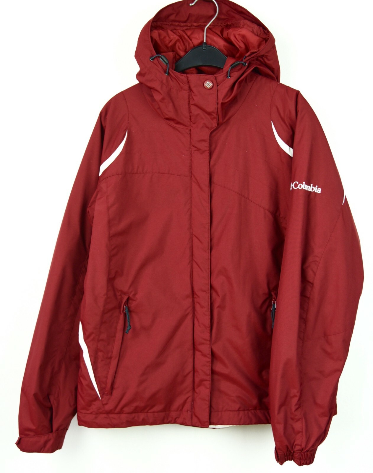 Columbia Mujer S Rojo Nylon Impermeable Exterior Cremallera Chaqueta Senderismo