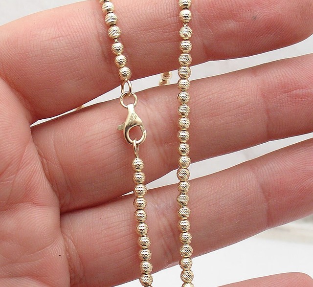 18" Diamond Cut Round Bead Ball Chain Necklace Real Solid 14K Yellow